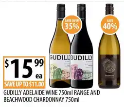 Supabarn Gudilly Adelaide Wine 750ml Range and Beachwood Chardonnay 750ml offer