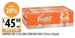 Supabarn Coopers Dry 3.5% Low Carb Mid Cans offer