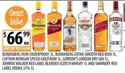 Supabarn Bundaberg Rum Underproof, Bundaberg Extra Smooth Red Rum, Captain Morgan Spiced Gold Rum, Gordon's London Dry Gin offer