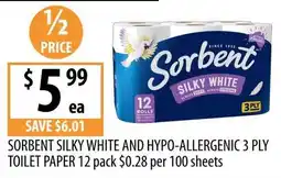 Supabarn Sorbent Silky White and Hypo-Allergenic 3 Ply Toilet Paper offer