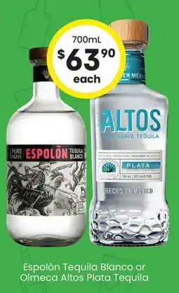 The Bottle O Espolòn Tequila Blanco or Olmeca Altos Plata Tequila offer