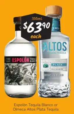 Cellarbrations Espolòn Tequila Blanco or Olmeca Altos Plata Tequila offer