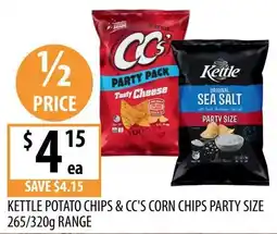 Supabarn Kettle Potato Chips & CC'S Corn Chips Party Size offer