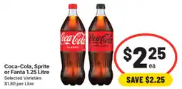 IGA Coca-Cola, Sprite or Fanta 1.25 Litre Selected Varieties offer