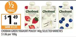 Supabarn Chobani Greek Yoghurt Pouch Selected Varieties offer