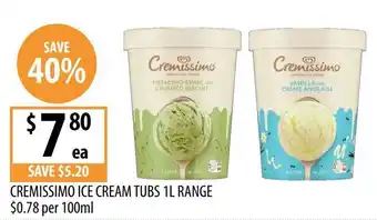 Supabarn Cremissimo Ice Cream Tubs 1L Range offer