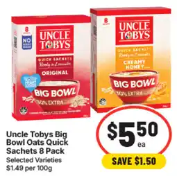 IGA Uncle Tobys Big Bowl Oats Quick Sachets offer