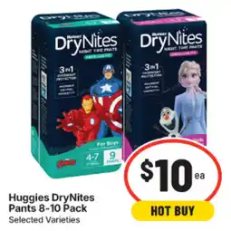 IGA Huggies DryNites Pants 8-10 Pack Selected Varieties offer