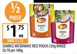 Supabarn Sunrice Microwave Rice Pouch 250g Range offer