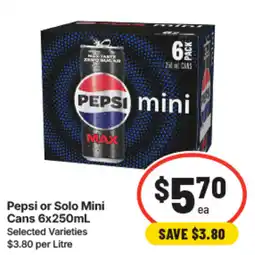 IGA Pepsi or Solo Mini Cans offer