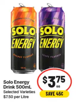 IGA Solo Energy Drink 500mL Selected Varieties offer