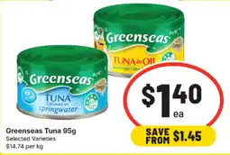 IGA Greenseas Tuna 95g Selected Varieties offer