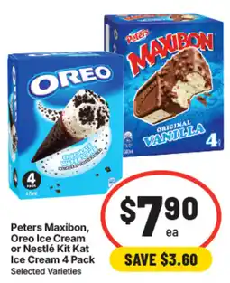 IGA Peters Maxibon Oreo Ice Cream 4 Pack offer