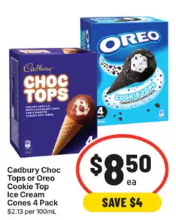 IGA Cadbury Choc Tops or Oreo Cookie Top Ice Cream Cones offer