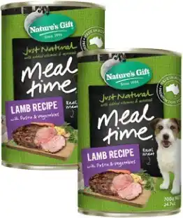 BIG W Natureu2019s Gift Dog Food Can Varieties 700g offer