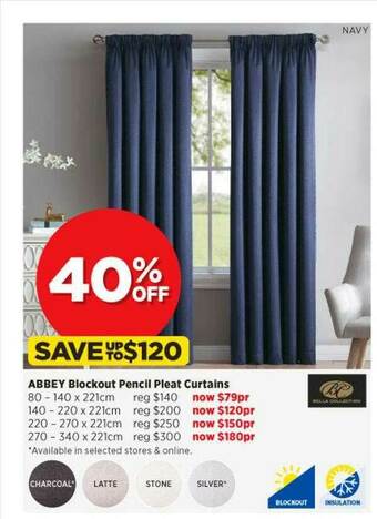 Spotlight Abbey Blockout Pencil Pleat Curtains offer