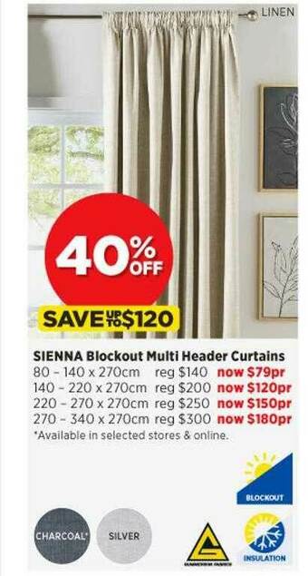 Sienna Blockout Multi Header Curtains