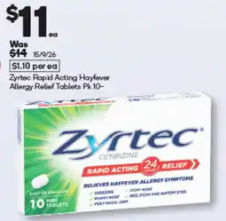 Woolworths Zyrtec Rapid Acting Hayfever Allergy Relief Tablets offer