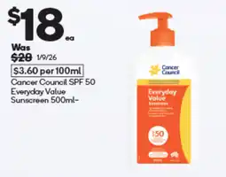 Woolworths Cancer Council Everyday Value Sunscreen offer
