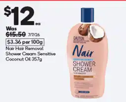 Woolworths Nair Shower Cream Sensitive Coconut Oil offer