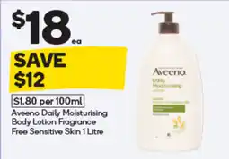 Woolworths Aveeno Daily Moisturising Body Lotion Fragrance Free Sensitive Skin offer