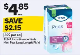 Woolworths TENA Incontinence Pads Mini Plus Long Length offer