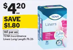 Woolworths TENA Incontinence Liners Long Length offer