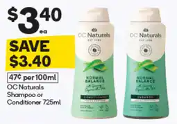 Woolworths OC Naturals Shampoo or Conditioner offer