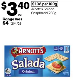 Woolworths Arnott's Salada Crispbread offer