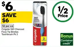 Woolworths Colgate 360 Charcoal Floss Tip Bristles Toothbrush offer