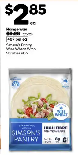 Woolworths Simson's Pantry Wise Wheat Wrap Varieties offer