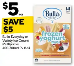 Woolworths Bulla frozen yoghurt mini offer