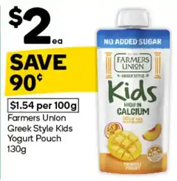 Woolworths Farmers Union Greek Style Kids Yogurt Pouch offer