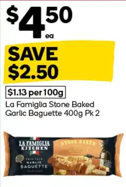 Woolworths La Famiglia Stone Baked Garlic Baguette offer