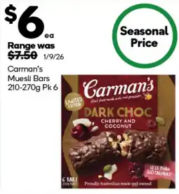 Woolworths Carman's Muesli Bars offer