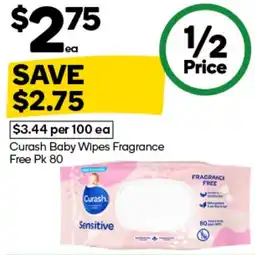 Woolworths Curash Baby Wipes Fragrance Free Pk 80 offer