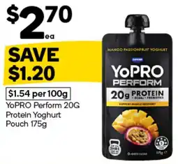Woolworths YoPRO Perform 20G Protein Yoghurt Pouch offer