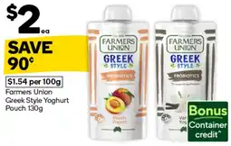 Woolworths Farmers Union Greek Style Yoghurt Pouch offer