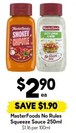 Drakes MasterFoods No Rules Squeeze Sauce offer