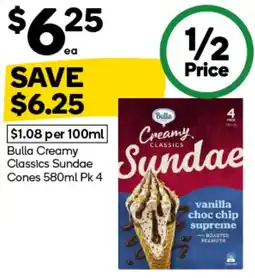 Woolworths Bulla Creamy Classics Sundae Cones offer