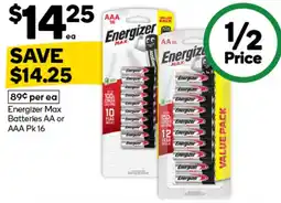 Woolworths Energizer Max Batteries AA or AAA offer