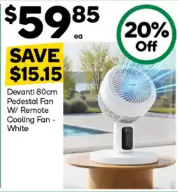 Woolworths Devanti 80cm Pedestal Fan W/ Remote Cooling Fan - White offer