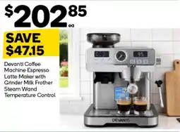 Woolworths Devanti Coffee Machine Espresso Latte Maker with Grinder Milk Frother Steam Wand Temperature Control offer