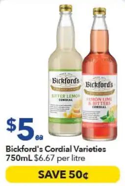 Ritchies Bickford's Cordial Varieties offer