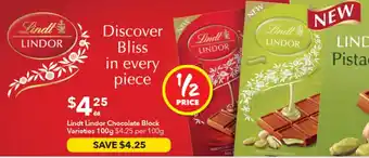 Lindt Lindor Chocolate Block Varieties