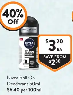 Foodworks Nivea Roll On Deodorant offer