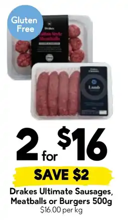 Drakes Drakes Ultimate Sausages, Meatballs or Burgers offer