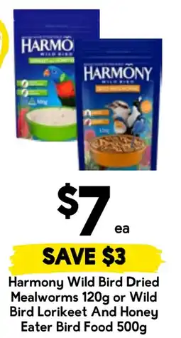 Drakes Harmony Wild Bird Dried Mealworms or Wild Bird Lorikeet And Honey Eater Bird Food offer