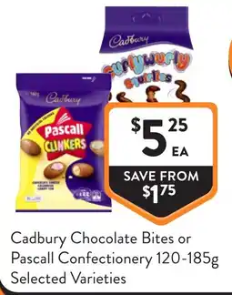 Foodworks Cadbury Chocolate Bites or Pascall Confectionery offer