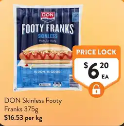 Foodworks DON Skinless Footy Franks offer